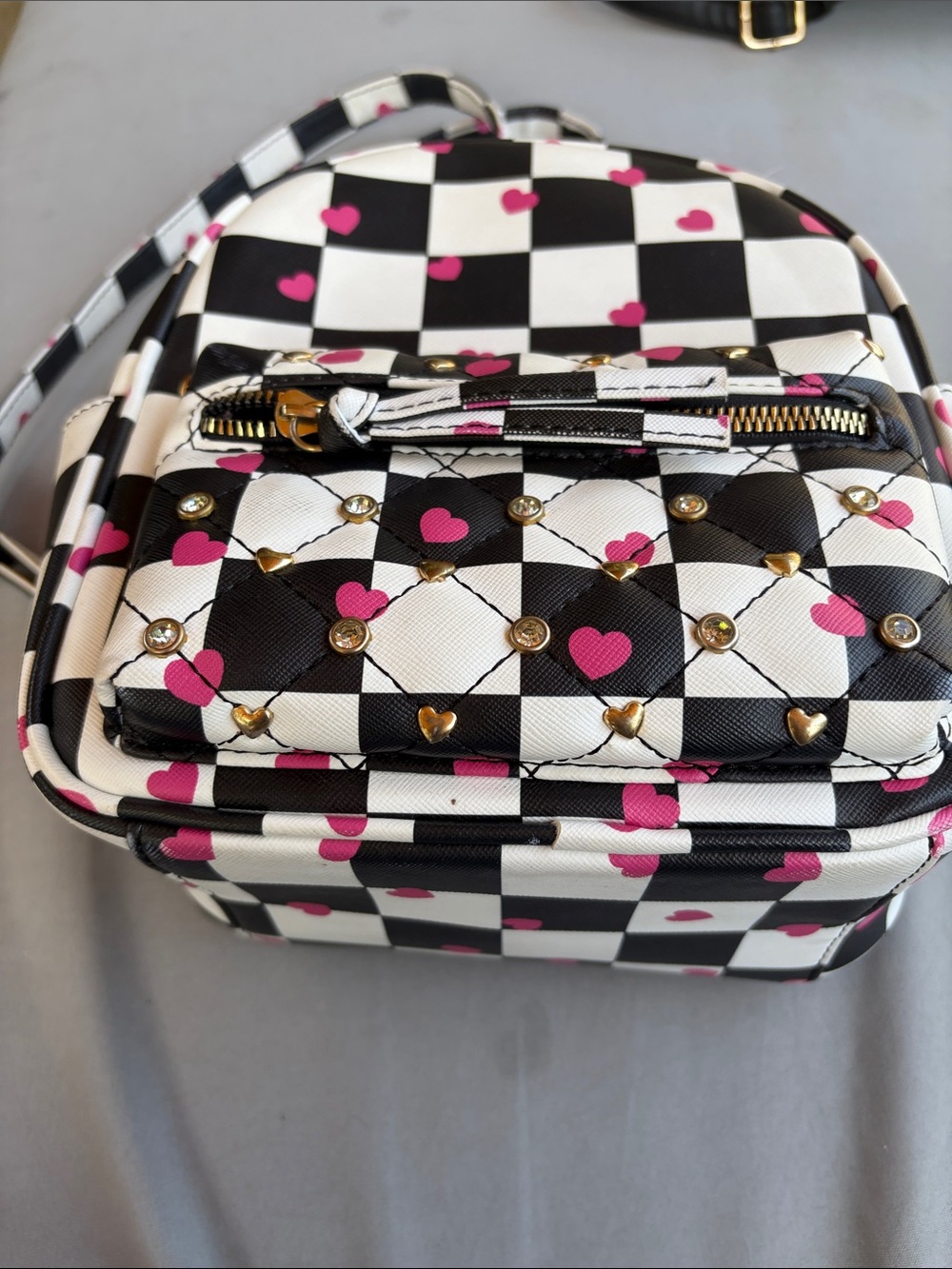 Checkerboard Heart Quilted Crossbody Bag - Pink & Black